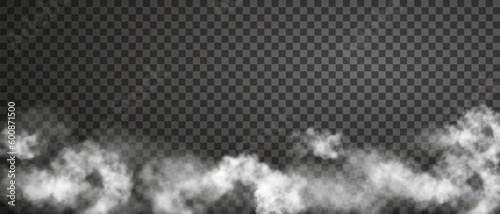 Cloudy fog isolated on transparent backdrop. Vector illustration of realistic smoke, steam and haze effect