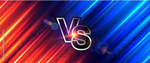 Fight night. Versus battle. Red and blue fast lines versus background with glowing VS sign. Sports, racing, gaming, comparison and competition. Vector template.