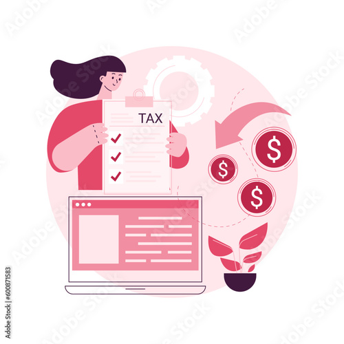 Filing tax return software abstract concept vector illustration. Money refund, fill online form in tax preparation software, financial report, earnings statement documents abstract metaphor.