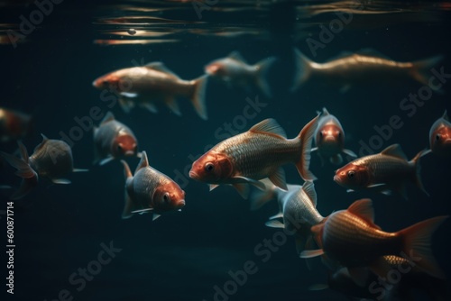 Beautiful goldfish swimming in the water. Underwater world. Generative AI