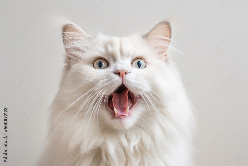 Group portrait photography of a happy ragdoll cat meowing against a minimalist or empty room background. With generative AI technology Group portrait photography of a happy ragdoll cat meowing against a minimalist or empty room background. With generative AI technology