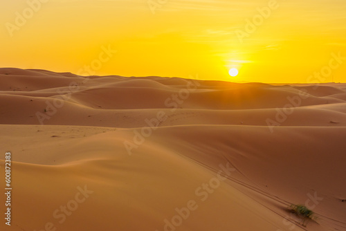 Sunset over the sand dunes, in Merzouga