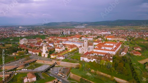 Wallpaper Mural Aerial view of the Alba Carolina citadel located in Alba Iulia, Romania. The footage was shot from a drone with the camera  level for a panoramic view of the star shaped fortress. Torontodigital.ca