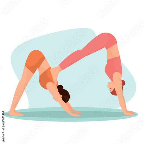 Isolated pair of people doing yoga exercises Vector