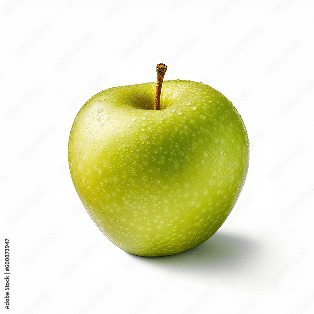 A vivid green Apple isolated on a white background, created by Generative AI A vivid green Apple isolated on a white background, created by Generative AI