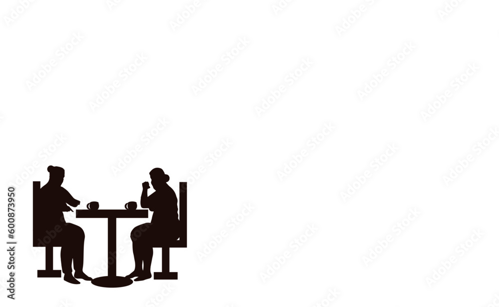 The drawing of silhouettes of two women sitting opposite each other at a table The drawing of silhouettes of two women sitting opposite each other at a table