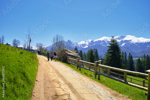 Panorama of snowy Tatra mountains in spring, south Poland