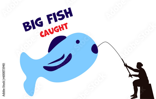 The drawing of a woman catching a big fish in the background