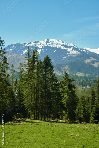 Panorama of snowy Tatra mountains in spring, south Poland