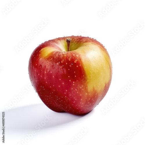 A vivid red and yellow Apple isolated on a white background, created by Generative AI 
