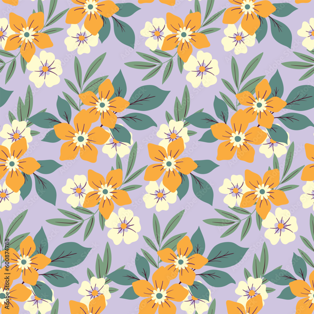 Seamless floral pattern, cute ditsy print with summer botany. Pretty botanical design for fabric, paper: hand drawn plants, small yellow flowers, leaves on a blue background. Vector illustration. Seamless floral pattern, cute ditsy print with summer botany. Pretty botanical design for fabric, paper: hand drawn plants, small yellow flowers, leaves on a blue background. Vector illustration.