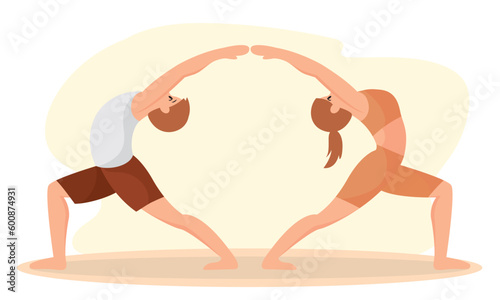 Isolated pair of people doing yoga exercises Vector