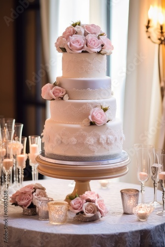 Wallpaper Mural Beautiful designer wedding cake with floral decorations, Generative AI Torontodigital.ca