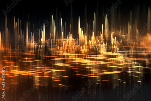 Stylish abstract background with electromagnetic waves and a futuristic skyline, Generative AI