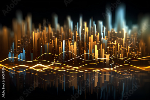 Stylish abstract background with electromagnetic waves and a futuristic skyline  Generative AI