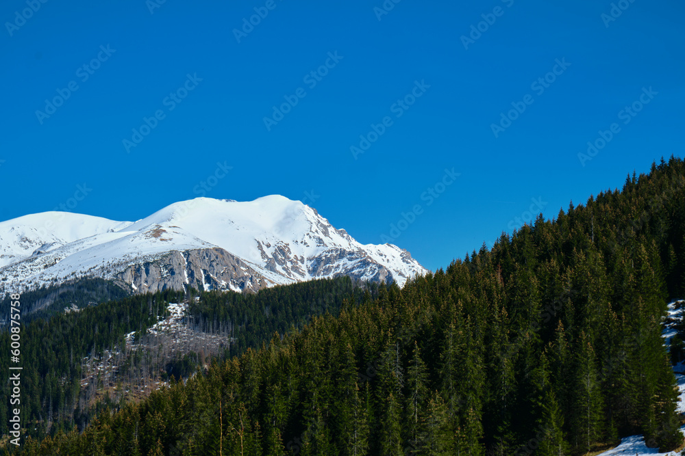 Panorama of snowy Tatra mountains in spring, south Poland