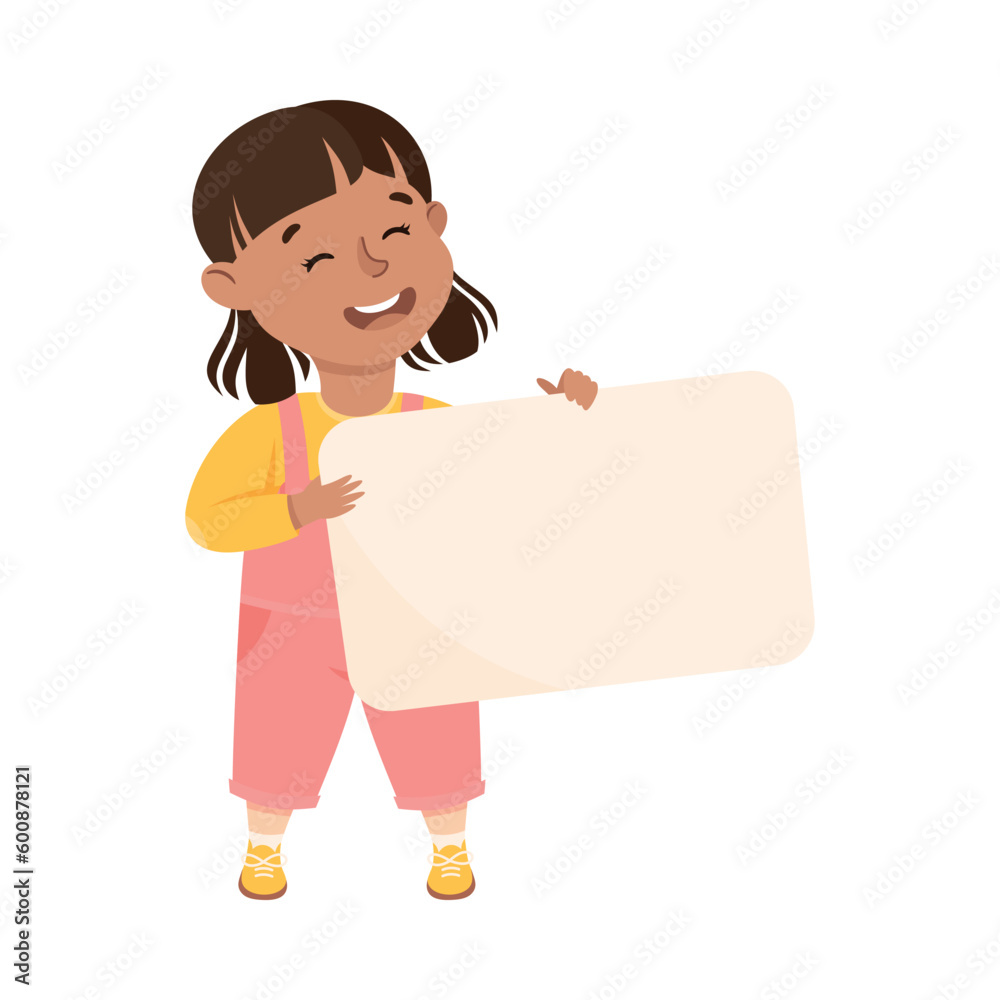 Happy Girl Holding Banner or Poster with Empty Space Vector Illustration Happy Girl Holding Banner or Poster with Empty Space Vector Illustration
