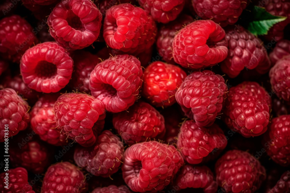 Fresh ripe raspberry fruits, local market produce. Close up view. Generative AI Fresh ripe raspberry fruits, local market produce. Close up view. Generative AI