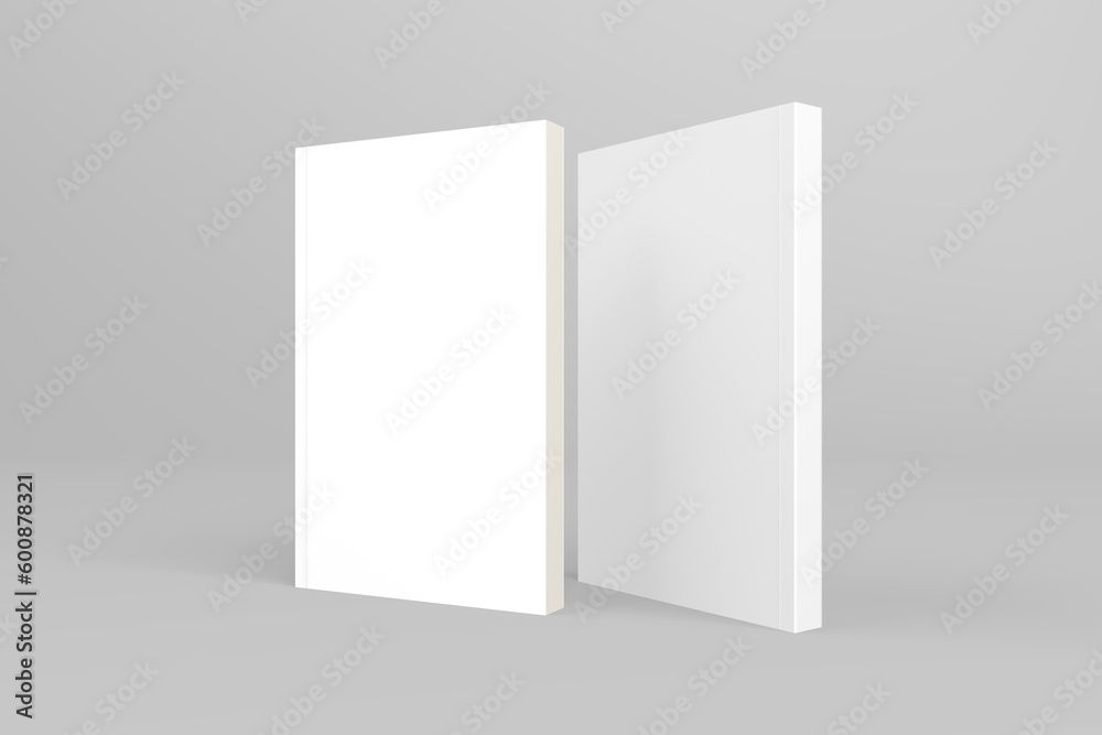 2 softcover book mockups are standing on a gray background, designed with 3D render visual effects that are indistinguishable from reality. A mockup, with flashy white covers resembling a real book. 2 softcover book mockups are standing on a gray background, designed with 3D render visual effects that are indistinguishable from reality. A mockup, with flashy white covers resembling a real book.
