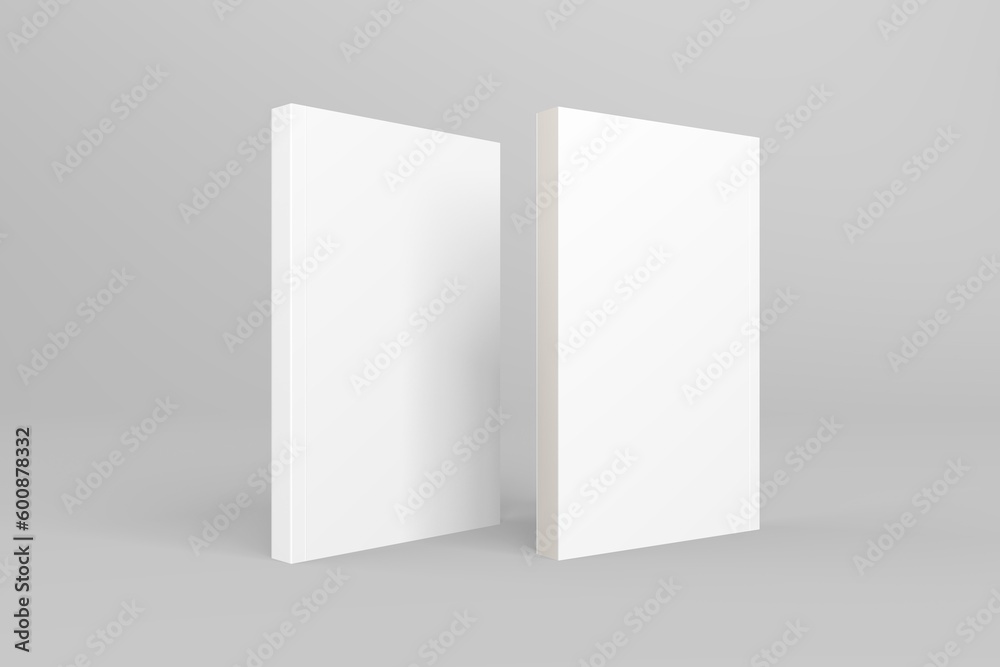 2 softcover book mockups are standing on a gray background, designed with 3D render visual effects that are indistinguishable from reality. A mockup, with flashy white covers resembling a real book. 2 softcover book mockups are standing on a gray background, designed with 3D render visual effects that are indistinguishable from reality. A mockup, with flashy white covers resembling a real book.