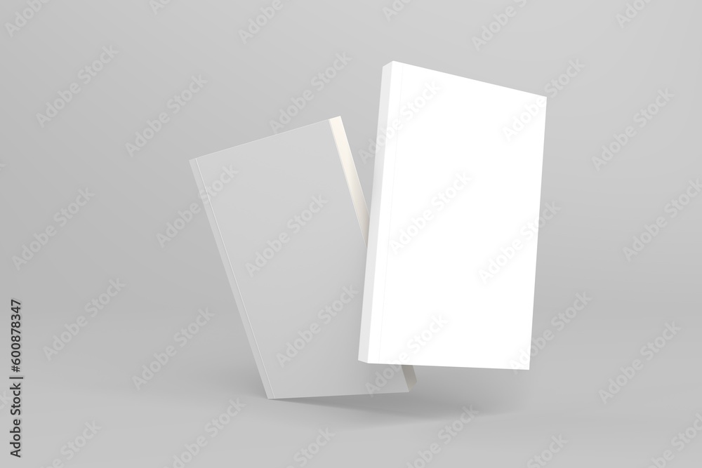 2 softcover book mockups are standing on a gray background, designed with 3D render visual effects that are indistinguishable from reality. A mockup, with flashy white covers resembling a real book. 2 softcover book mockups are standing on a gray background, designed with 3D render visual effects that are indistinguishable from reality. A mockup, with flashy white covers resembling a real book.