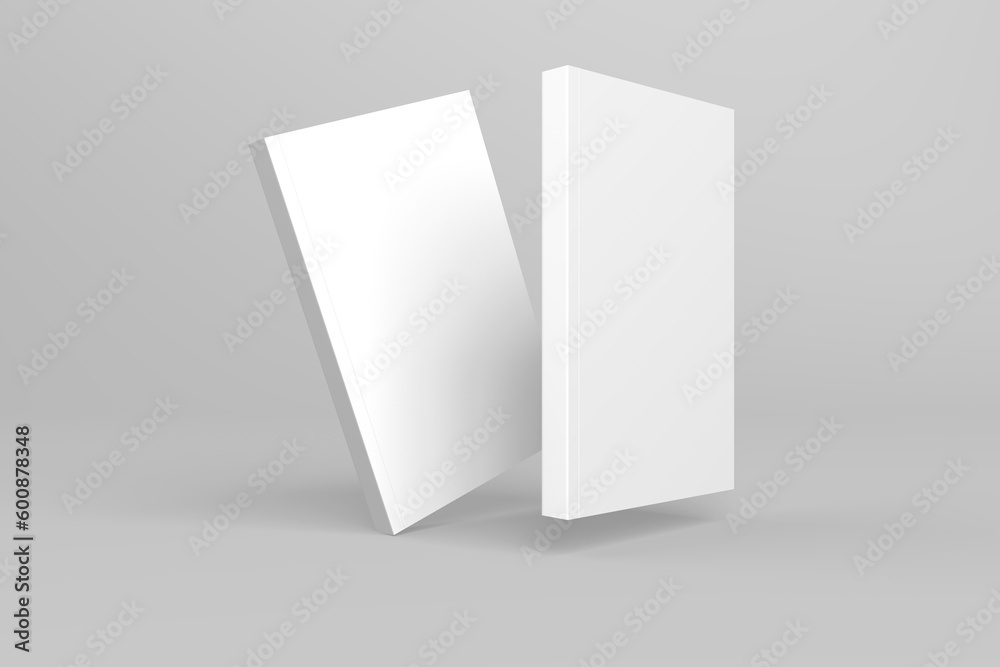 2 softcover book mockups are standing on a gray background, designed with 3D render visual effects that are indistinguishable from reality. A mockup, with flashy white covers resembling a real book. 2 softcover book mockups are standing on a gray background, designed with 3D render visual effects that are indistinguishable from reality. A mockup, with flashy white covers resembling a real book.