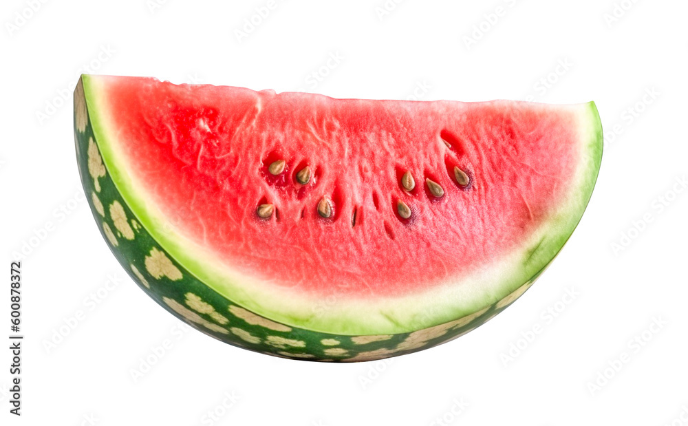 Slice of watermelon isolated on transparent background. Tasty and fresh watermelon and juicy piece. Summer concept. Generative AI Slice of watermelon isolated on transparent background. Tasty and fresh watermelon and juicy piece. Summer concept. Generative AI