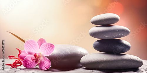 Hot stones in a spa environment  dream atmosphere  soft focus background with copyspace - generative AI