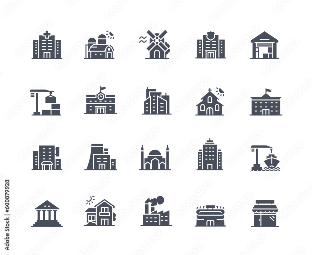 Buildings icons black set