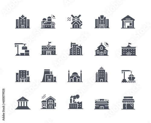 Buildings icons black set