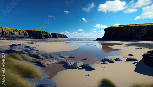 Mesmerizing view of beautiful seascape at sunny day scenic in Tullan Strand Bundoran Generative AI