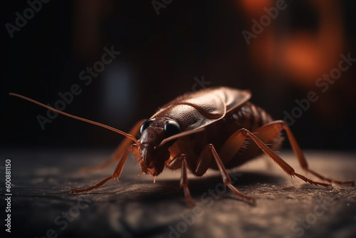 Close up macro view of cockroach. Pest control concept. Generative AI