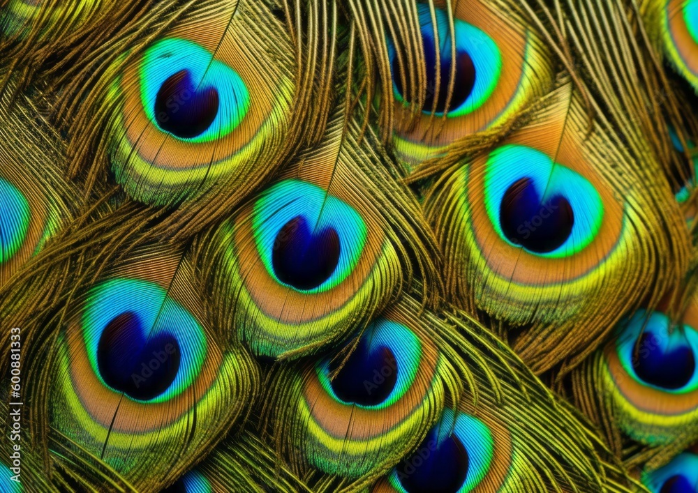 Obraz premium Intricate Peacock Feather with Eye Pattern in Macro Detail. Generative AI.