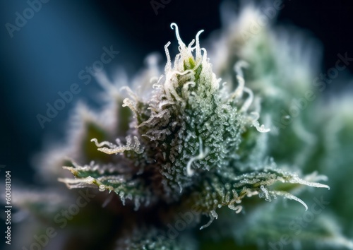 Macro Shot of Cannabis Bud with THC Crystals. Generative AI.