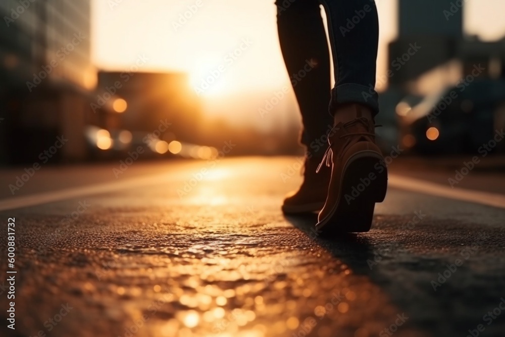 Fototapeta premium Business woman walk on road and start to success, Generative AI