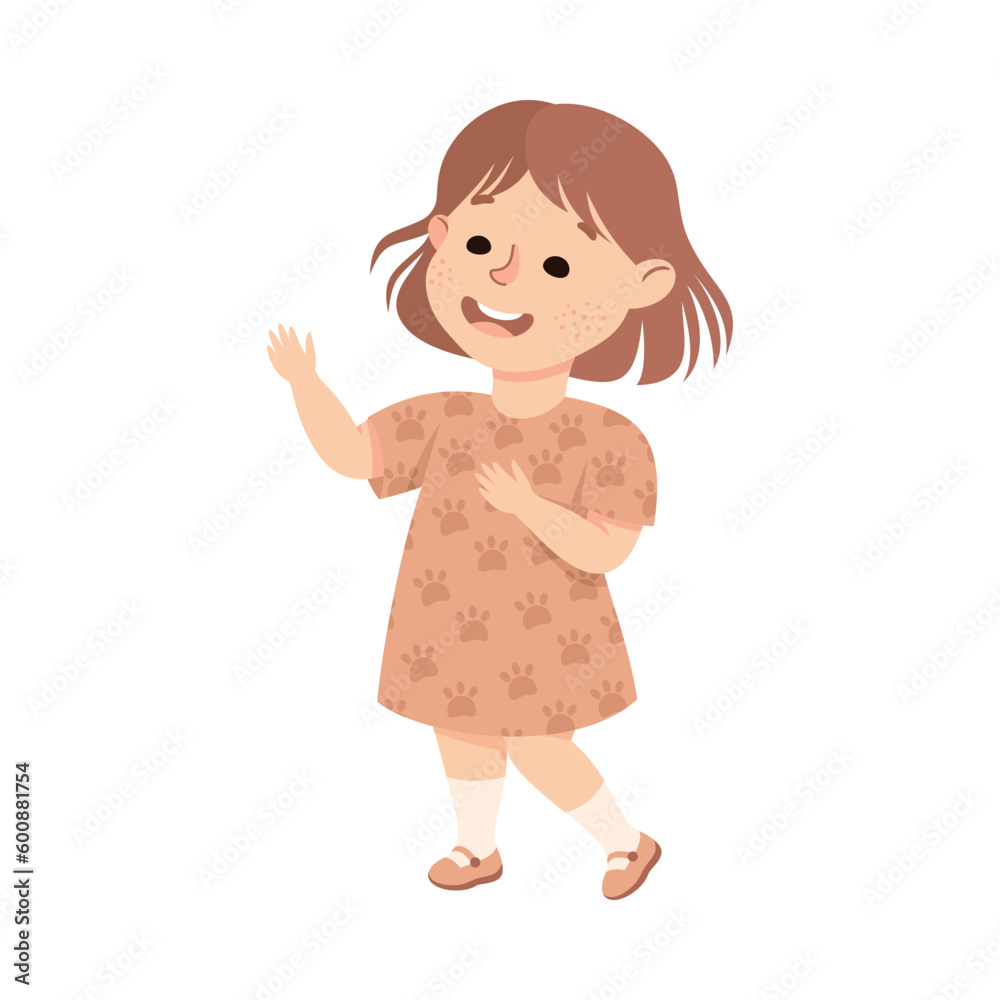 Cheerful preschool girl giving presentation vector illustration Cheerful preschool girl giving presentation vector illustration