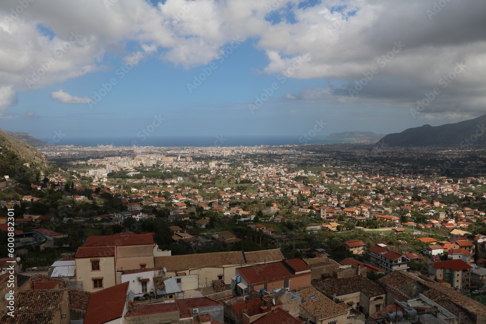 Panoramic view from Monreale to Palermo, Sicily Italy 