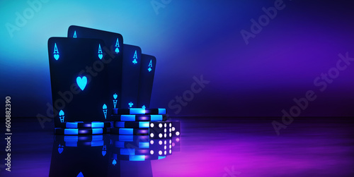 Leinwand Poster Casino online games, 3D graphics dark neon, template concept