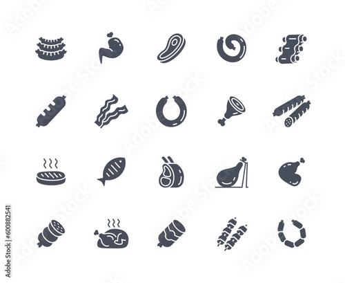 Meat and sausage icons black set