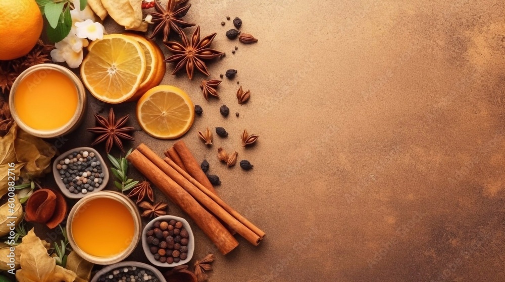 AI Illustration of colorful spices with copy space for text AI Illustration of colorful spices with copy space for text