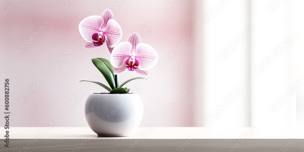 An image of a pink orchid in a white flowerpot was generatively created - generative ai. An image of a pink orchid in a white flowerpot was generatively created - generative ai.