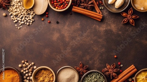 AI Illustration of colorful spices with copy space for text