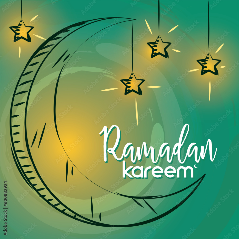 Isolated Arab moon with star shapes Colored Ramadan Kareem Vector