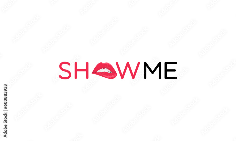logotype typography logo called 'show me' with letter O as lips