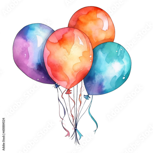 single colorful balloons in watercolor style