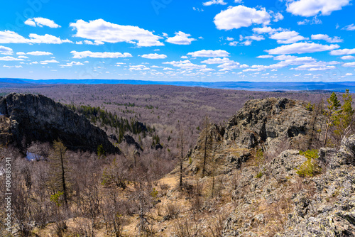 South Ural Mountains with a unique landscape  vegetation and diversity of nature in spring.