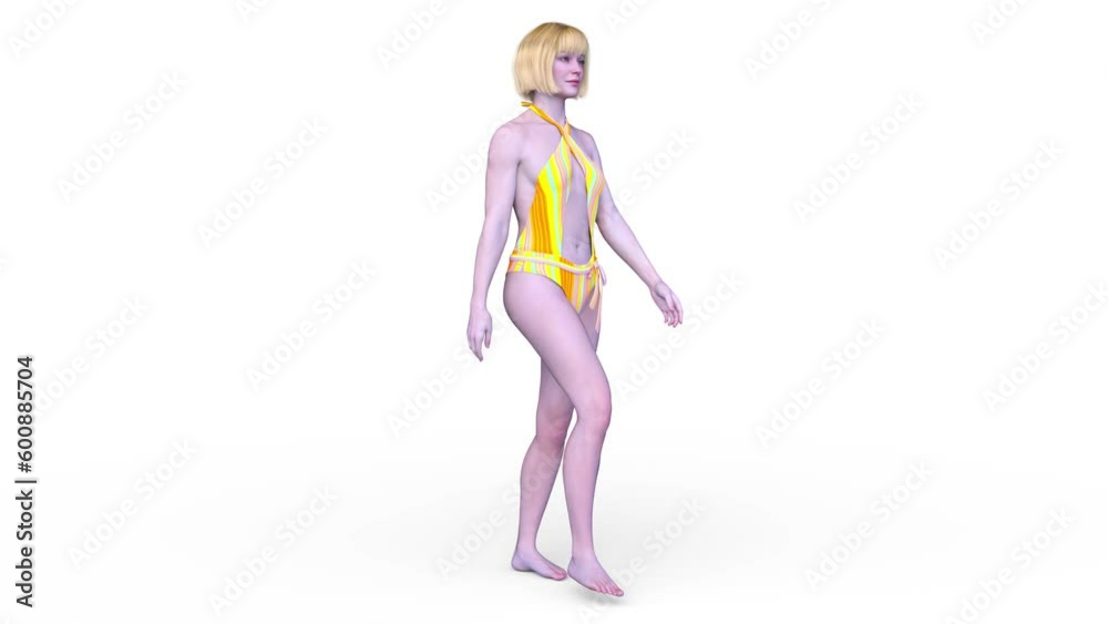 歩く水着姿の女性