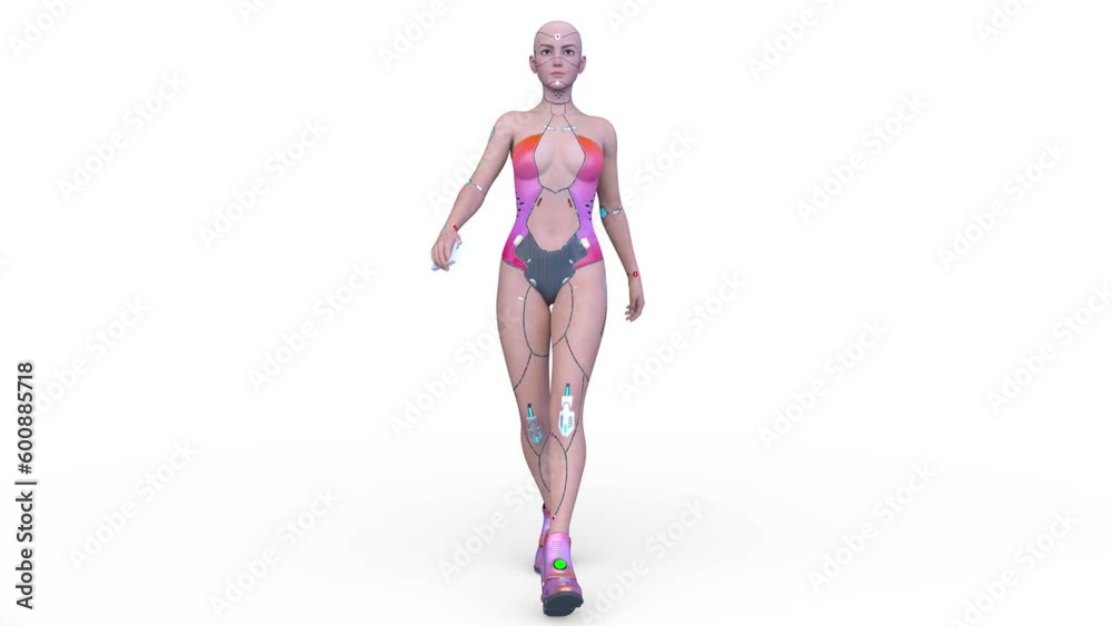 歩く女性サイボーグ