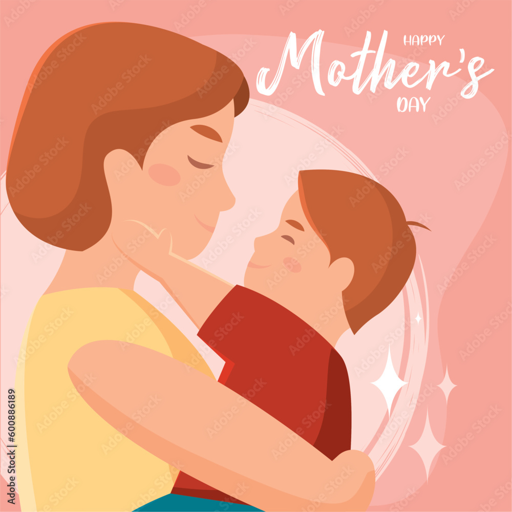 Cute mother hugging her son Happy mother day Vector