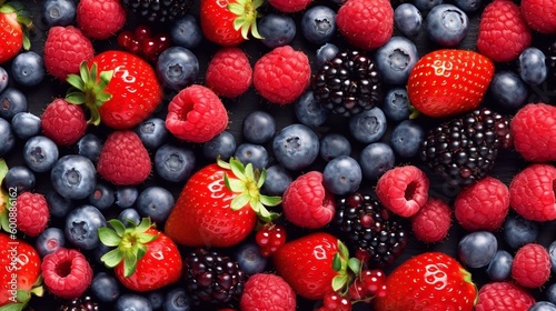 Fresh ripe berries mix. Tasty fruits background with  AI generated